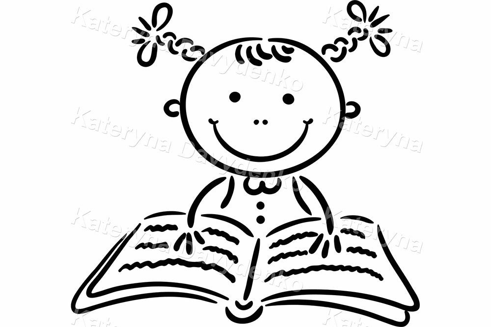 Black and White School Girl Character – Doodle Clipart Set