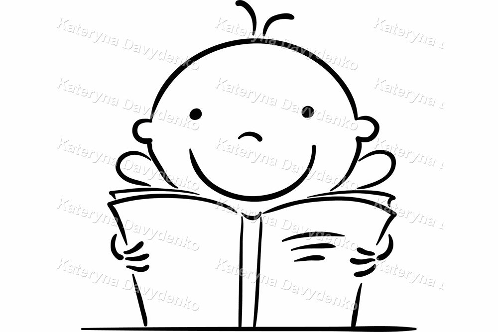 Set of line art cartoon character with signs and objects