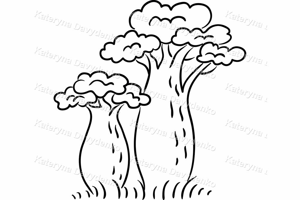 Line Art African Animals Clipart Set. Safari Outline