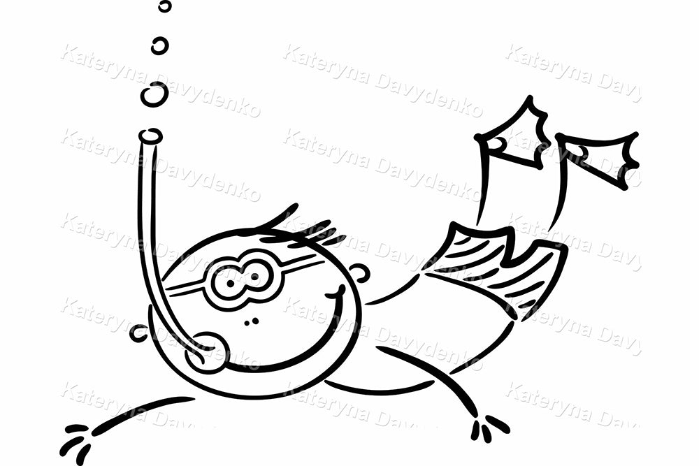 Sea Life Black and White Isolated Ocean Animals Clipart Set