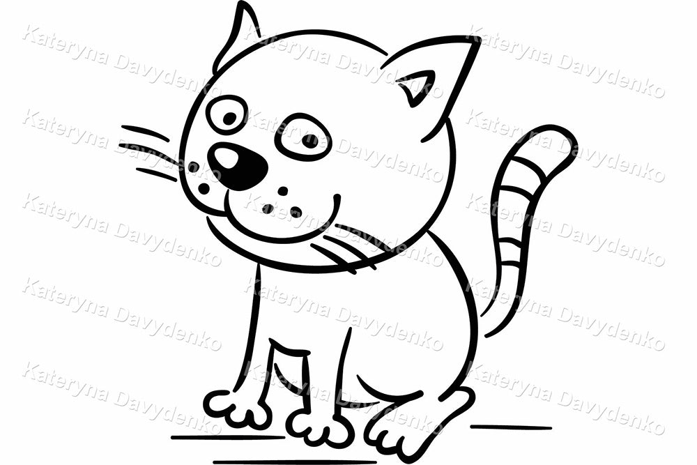 Playful Cats. Black and White Cartoon Clipart Set