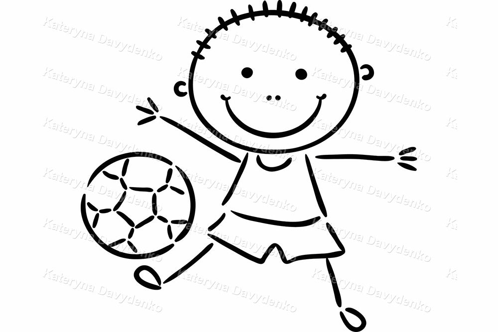 Kids Sports Outline Clipart. Fun Doodle Children Activities Set