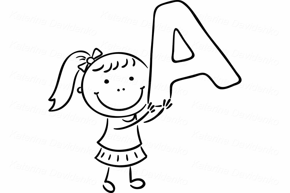Cute ABC Kids Black and White Clipart – Educational Preschool