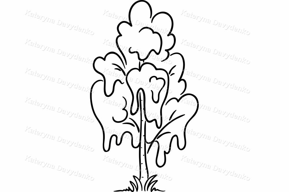 Trees and Bushes Clipart. Black & White Nature Illustration Set