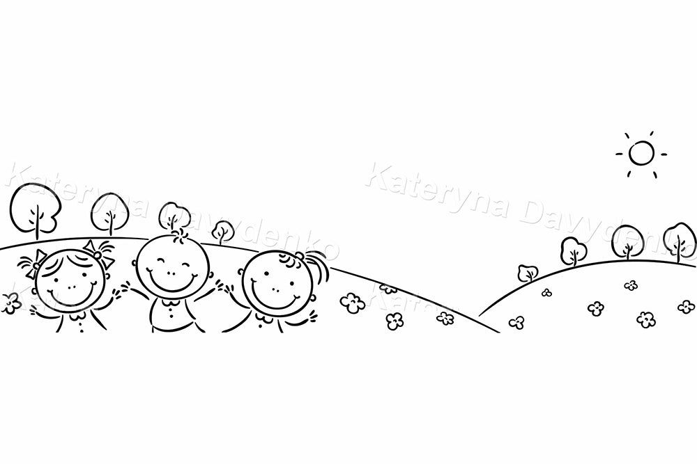 Black and White Kids Banner Set – Horizontal Nature Cliparts