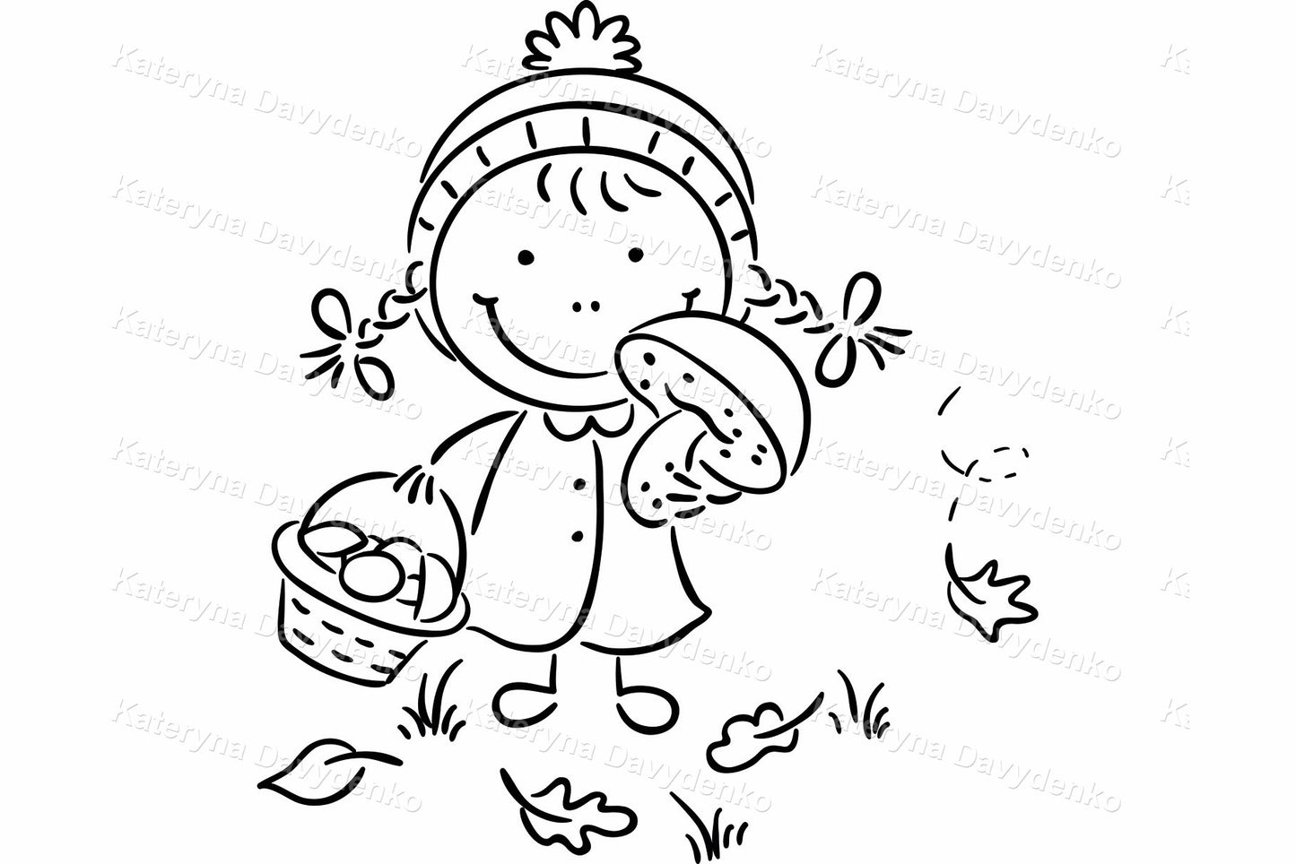 4 Seasons girl clipart. Line art seasonal kids activities set