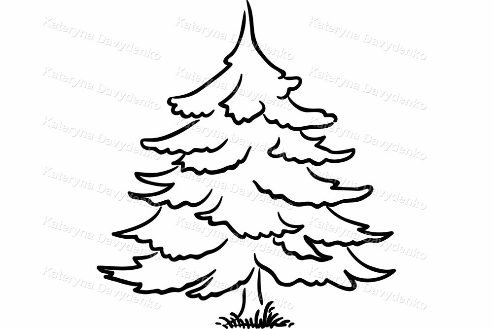 Trees and Bushes Clipart. Black & White Nature Illustration Set