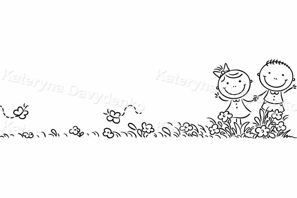 Black and White Kids Banner Set – Horizontal Nature Cliparts