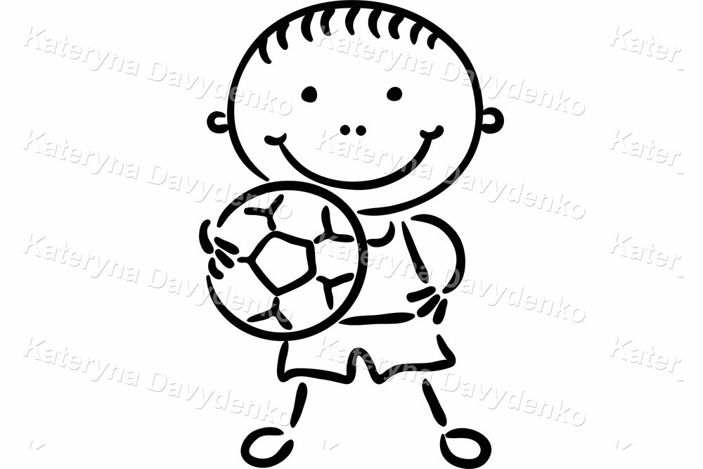 Line Art Set Kids Clipart – Children with Toys Illustration