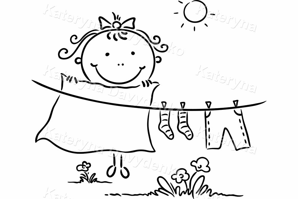 Chores and Helping Kids – Black and White Line Art Clipart