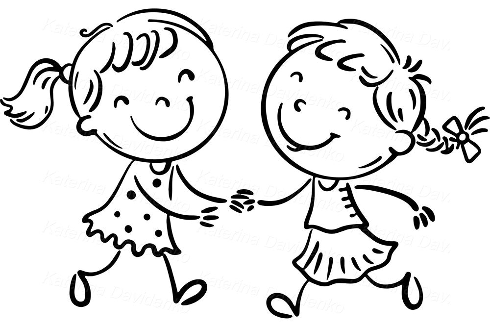 Kids Daily Activities – Black and White Vector Clipart Set