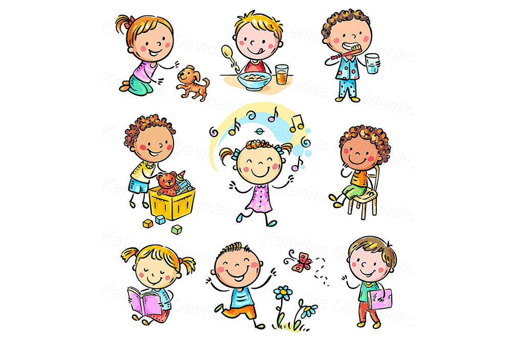Daily Routine Kids Activities Clipart – Fun Cartoon Illustration Set