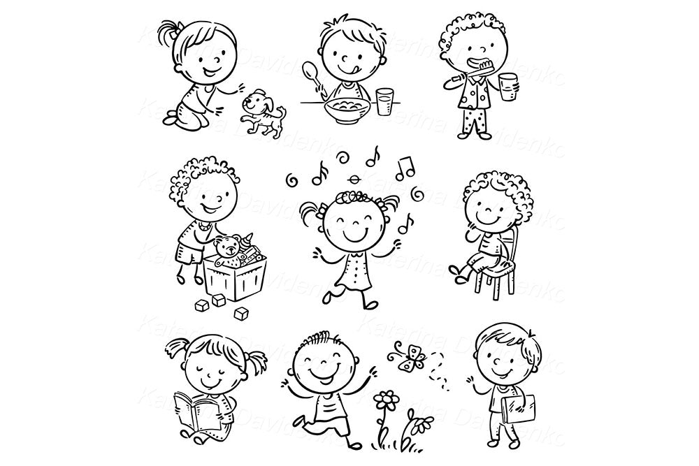 Daily Routine Kids Activities Clipart – Fun Cartoon Illustration Set