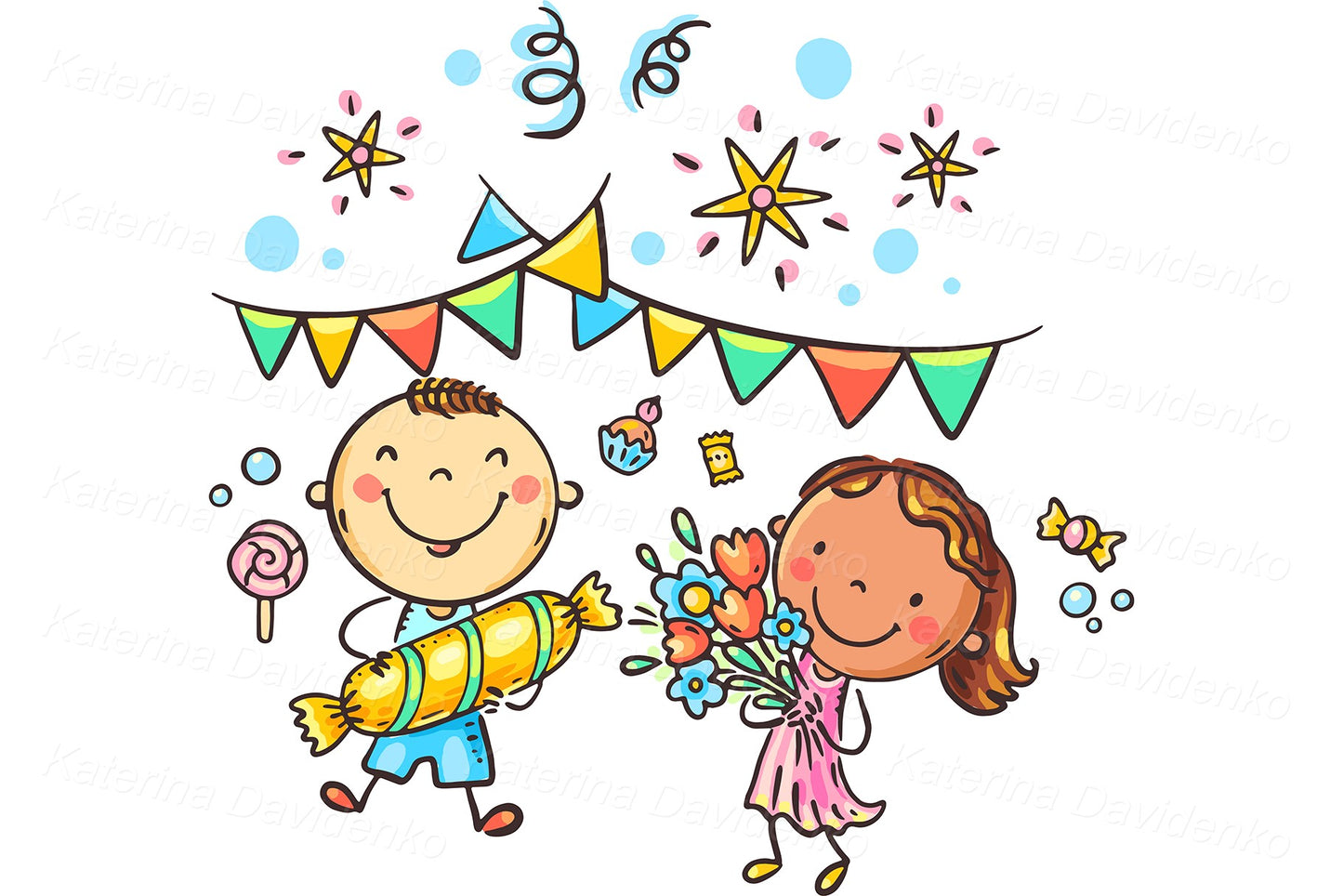 Birthday Party Kids Clipart – Cute Hand-Drawn Celebration Set
