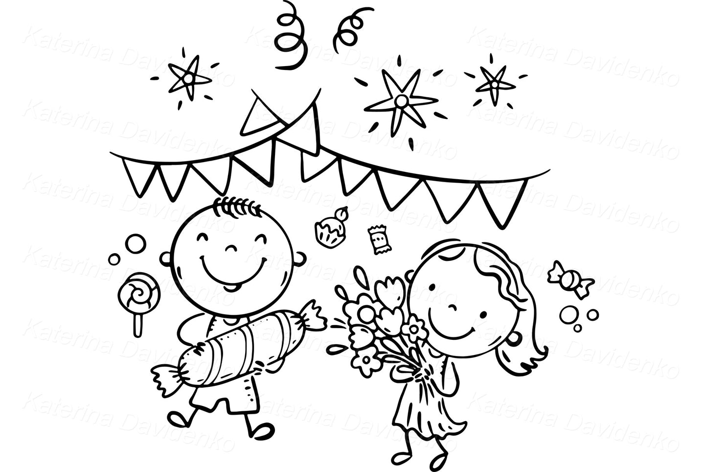 Birthday Party Kids Clipart – Cute Hand-Drawn Celebration Set