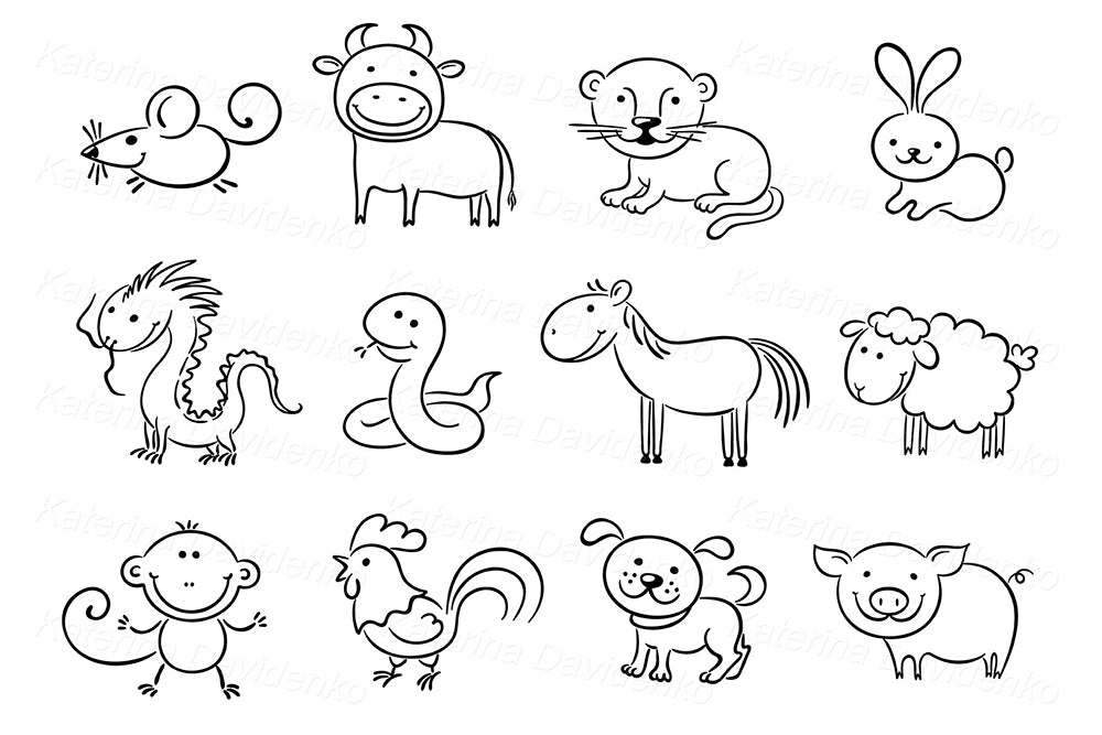 Chinese Zodiac Animals Clipart – Cute Cartoon Vector Collection