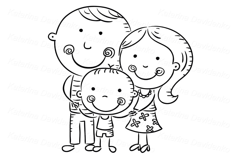 Happy Family Cartoon Clipart – Cute Parents and Child Illustration