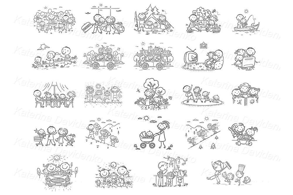Family activities vector clipart set for teaching & blogs