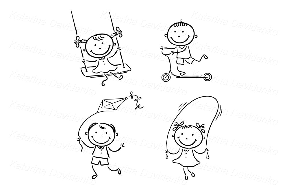 Playful Kids Outdoor Activities – Cute Vector Clipart Collection