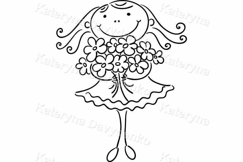 Stick fugure girl with flowers