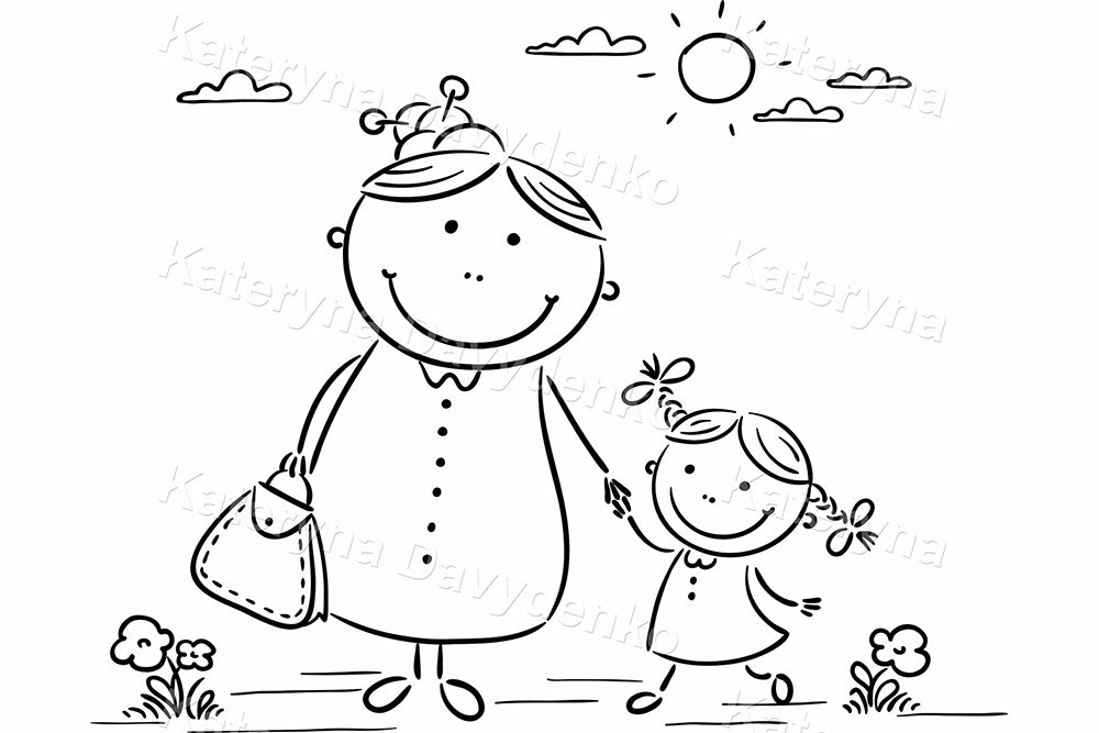 Little girl and her granny on a walk