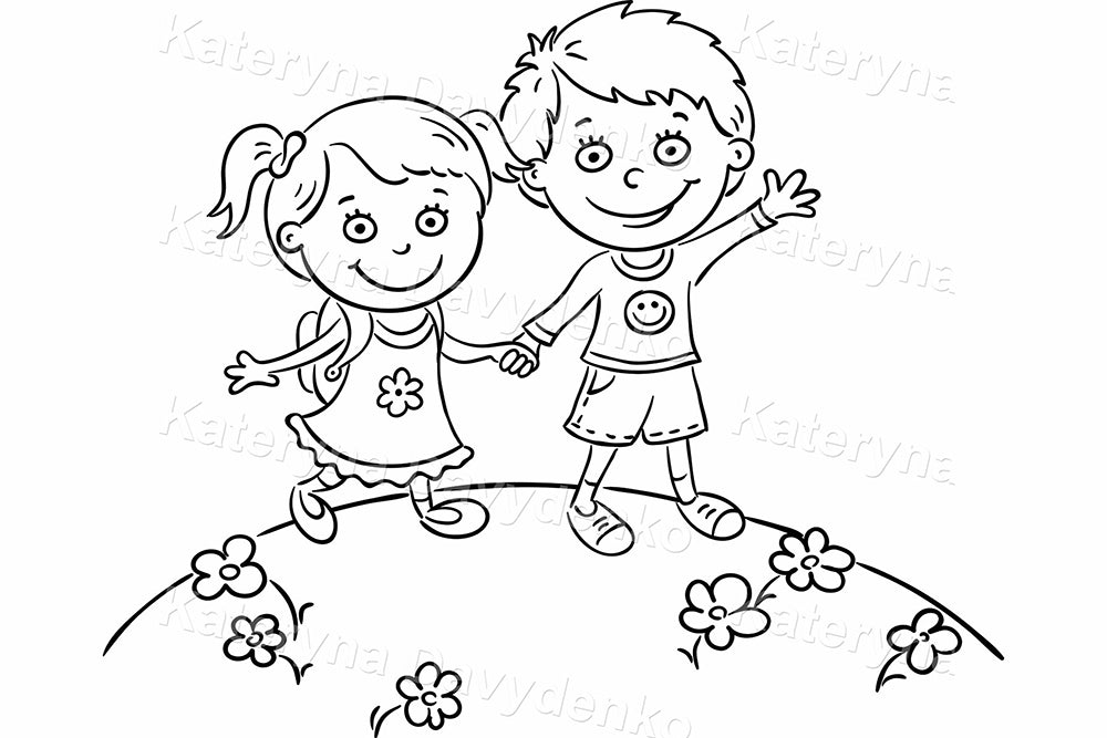Happy cartoons kids walking outdoors