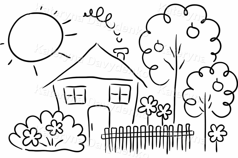 Childs drawing of a house with a garden