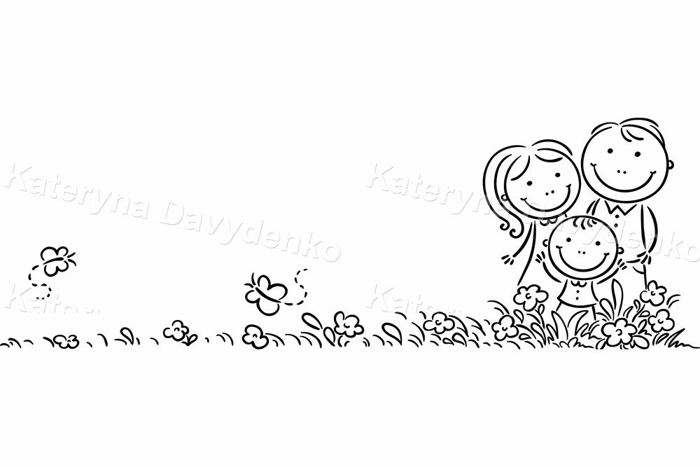 Horizontal happy cartoon family banner