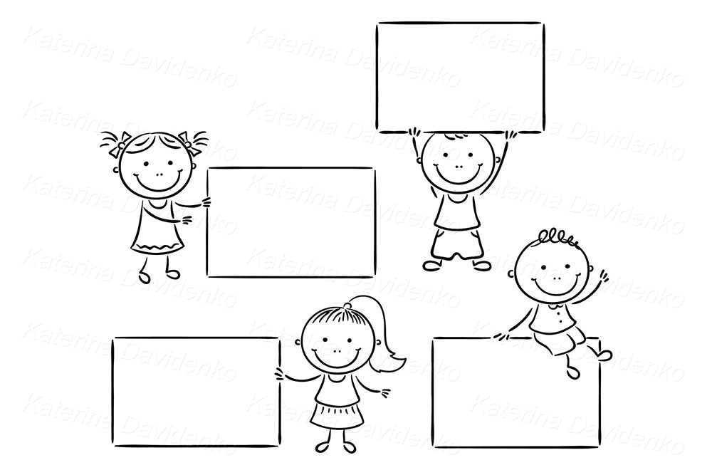 Kids with Blank Signs Clipart – Editable Cute Frames