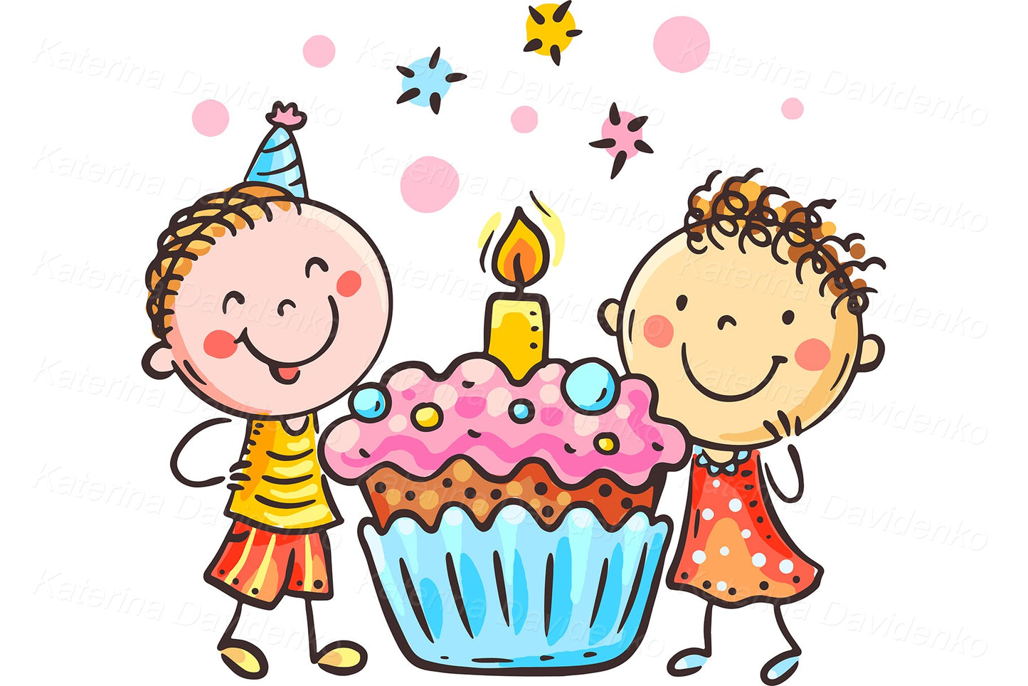 Birthday Party Kids Clipart – Cute Hand-Drawn Celebration Set