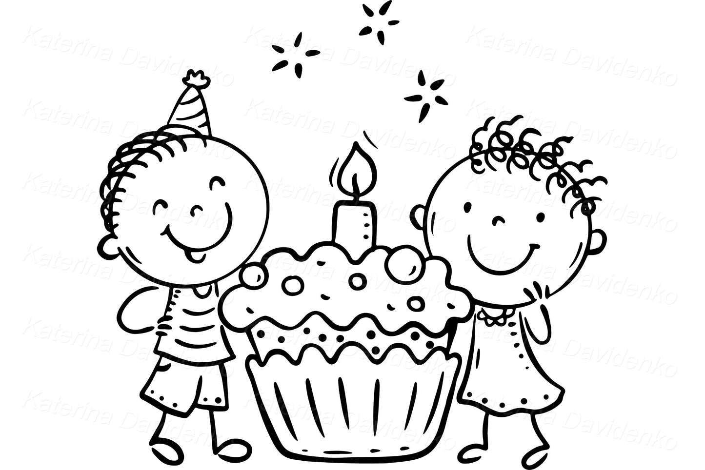 Birthday Party Kids Clipart – Cute Hand-Drawn Celebration Set