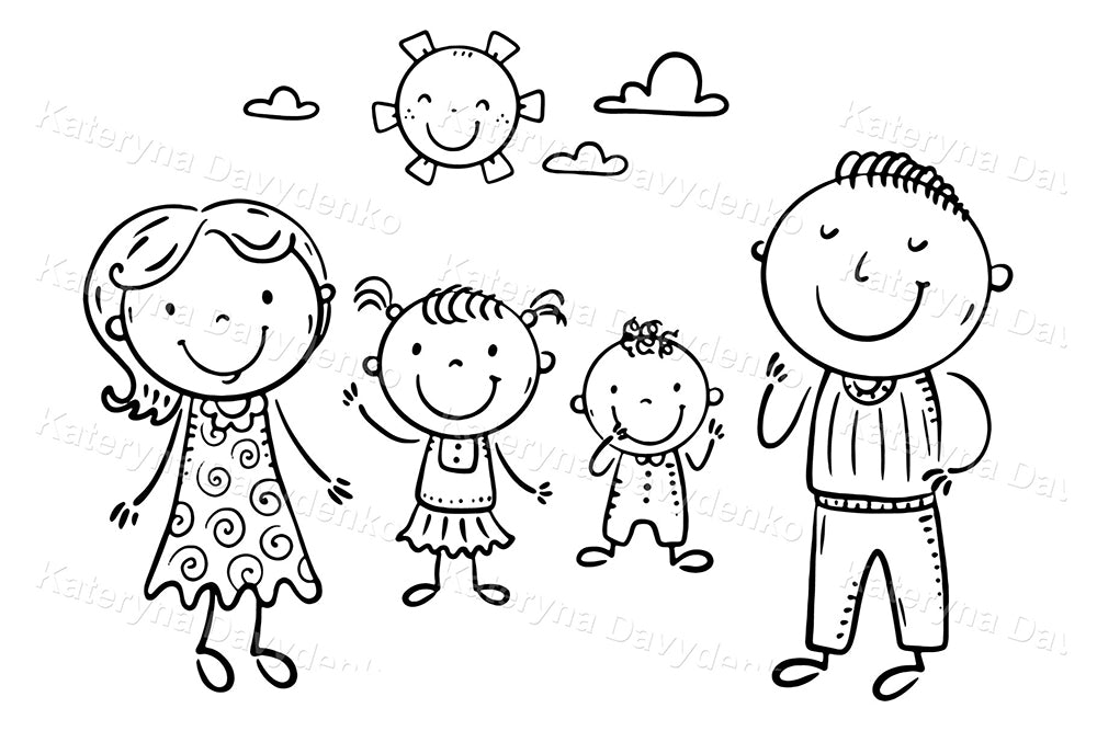 Happy family clipart. Doodle cartoon characters. Isolated SVG PNG