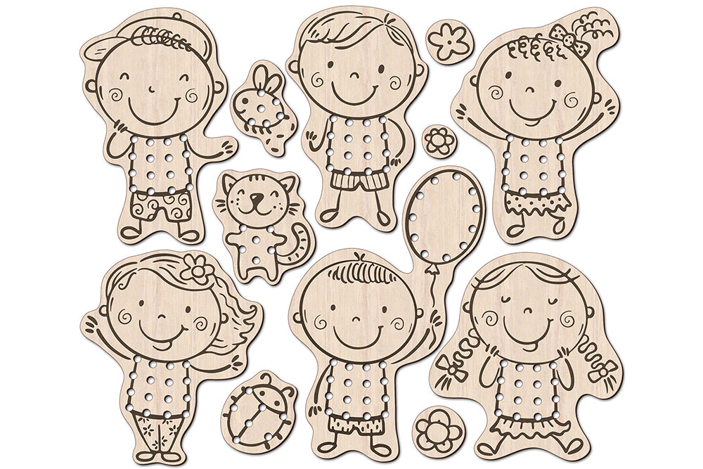 Sewing Doll SVG for Kids, Doodle Boy and Girl Laser Cut Files with Sweater Stitch Holes, DIY Educational Toy Craft Project
