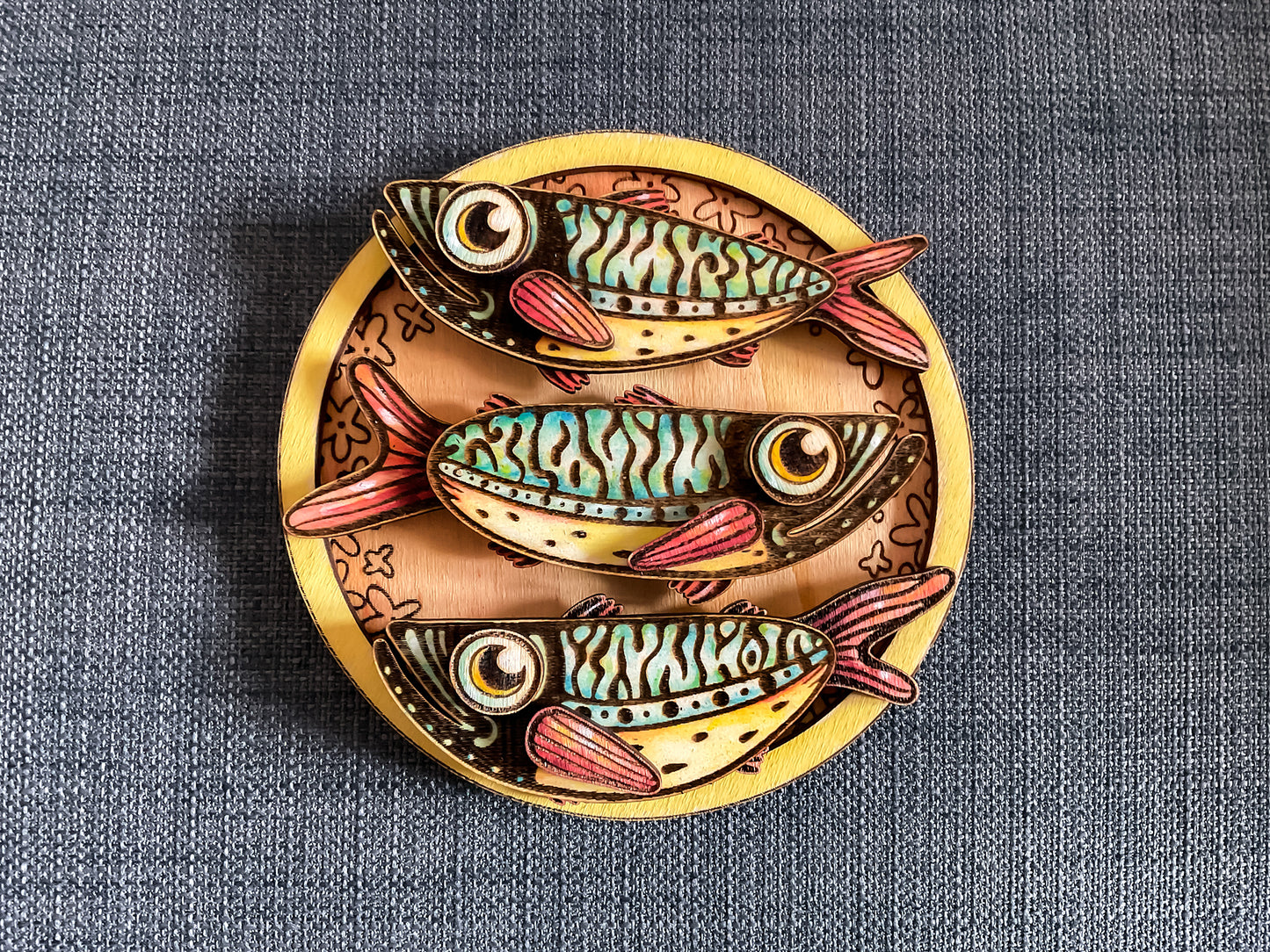 DIY Template with Three Fishes Wall Art Laser Cut File