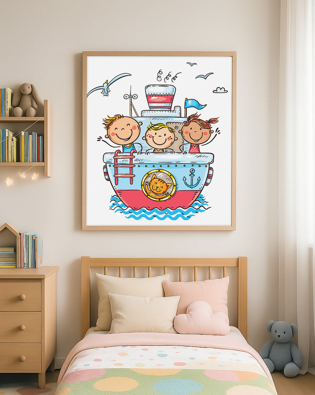 Cartoon children wall art print in kids room