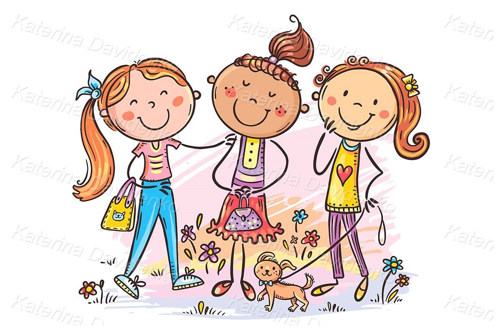 Cute cartoon teenager girls vector drawing
