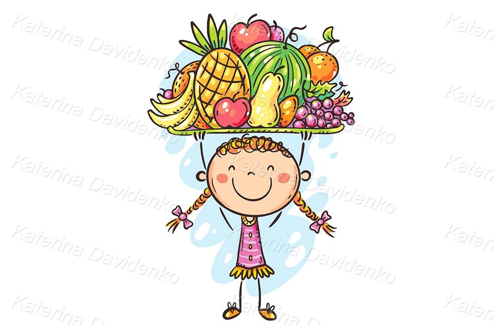 happy girl holding fruits clipart