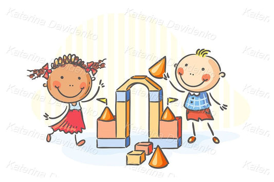 kids playing with blocks vector clipart