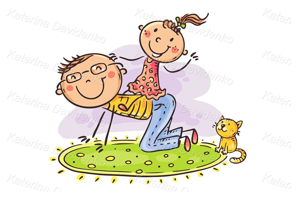Happy cartoon father playing with  daughter illustration