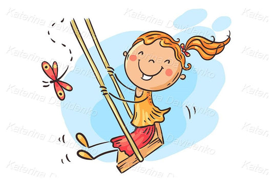 Happy cartoon girl on a swing clipart
