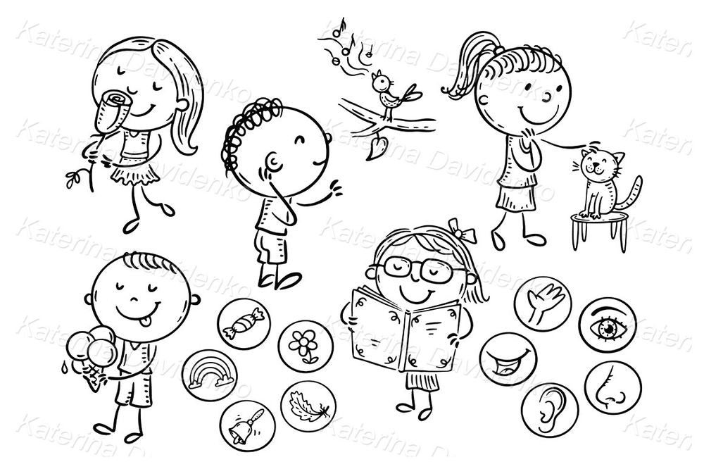 Five Senses Kids Clipart – Educational Vector for Worksheets & Books
