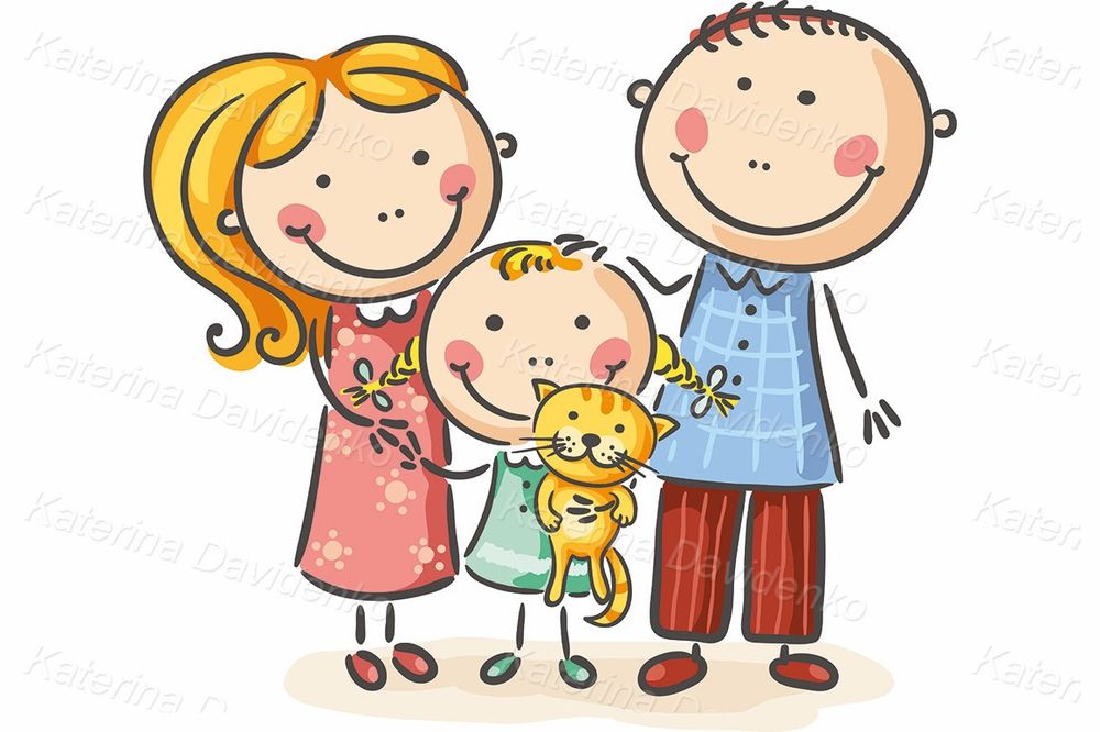 Cartoon doodle family with daughter clipart