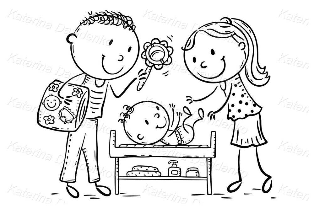 New Parents and Baby Clipart – Cute Cartoon for Nursery Projects