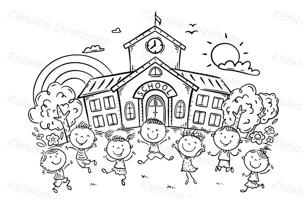 Happy School Day Clipart – Fun Cartoon Kids Illustration for Teachers