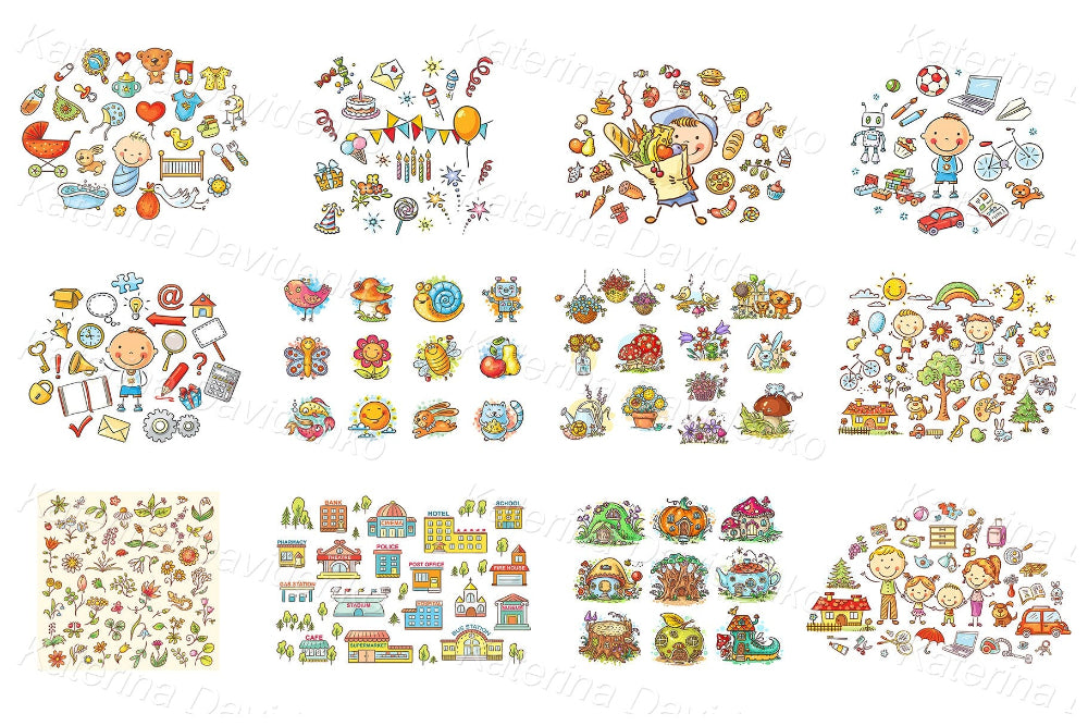 Big bundle of isolated clipart – 1464 vector and raster objects for stickers, worksheets, activities & decor