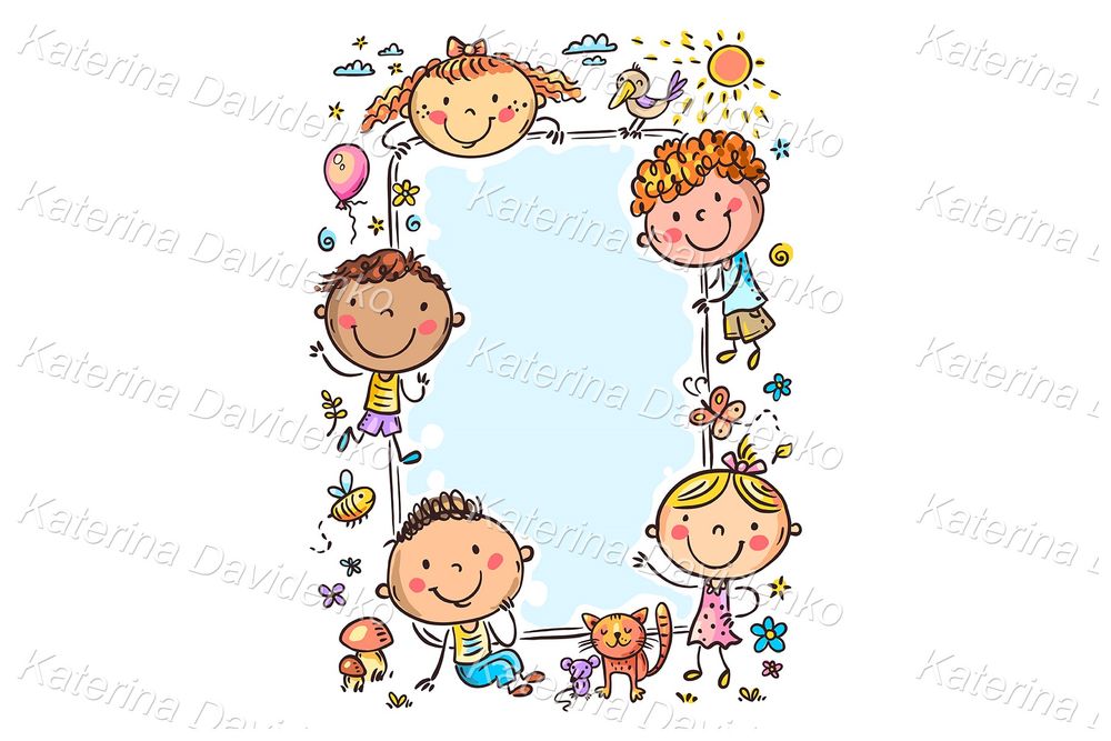 Cartoon kids vertical frame with blank space clipart