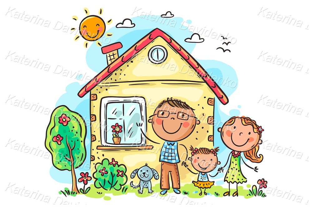 happy Family near house clipart, vector art