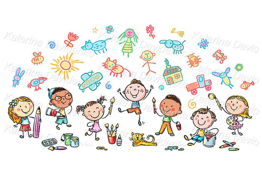 creative kids drawing clipart set