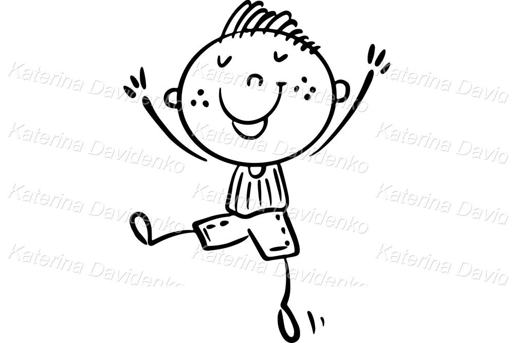 Kids Drawing Clipart Set – Cute Art and Craft Doodle Illustrations. Black and White.