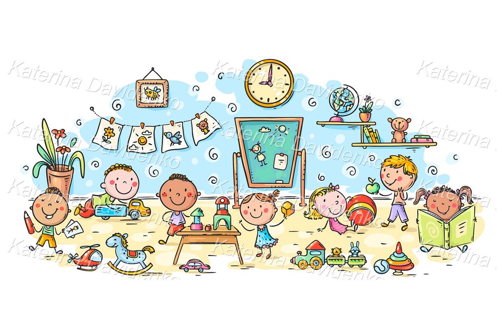 children playing in kindergarten illustration